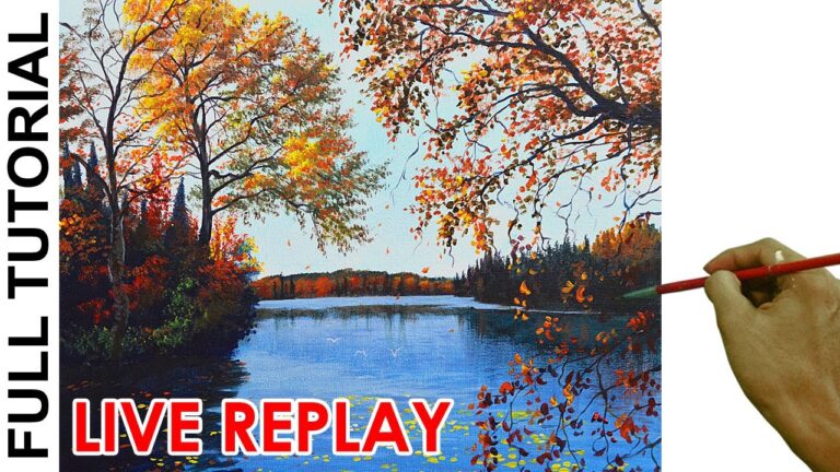 Acrylic Landscape Live Painting Tutorial / Autumn in the River / JMLisondra