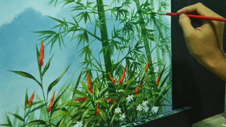 Acrylic Landscape Painting Lesson – Bamboos on Misty Mountains by JMLisondra