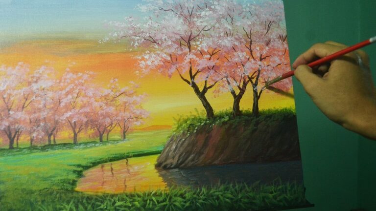 Acrylic Landscape Painting Lesson – Cherry Blossoms on Sunset by JMLisondra