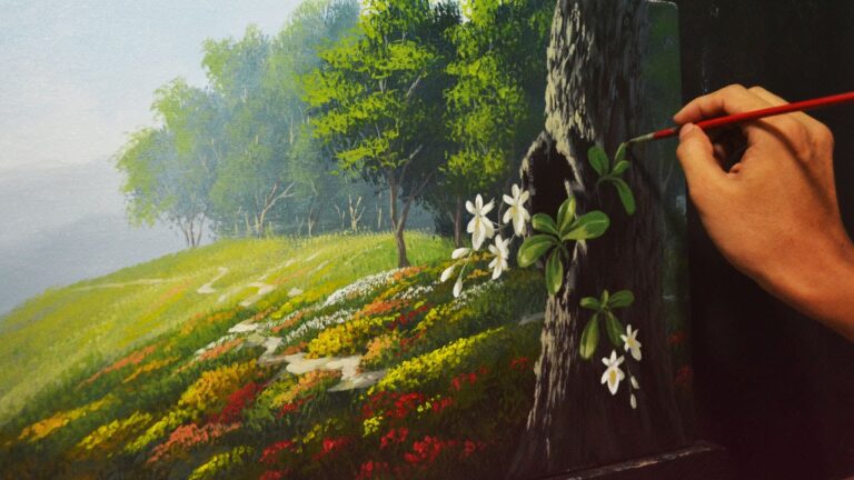Acrylic Landscape Painting Lesson – Garden and Orchids by JMLisondra