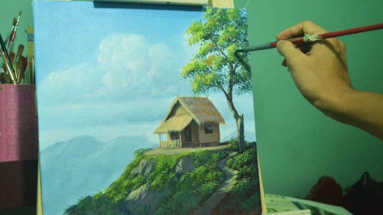 Acrylic Landscape Painting Lesson-House on Top of Hill by JMLisondra