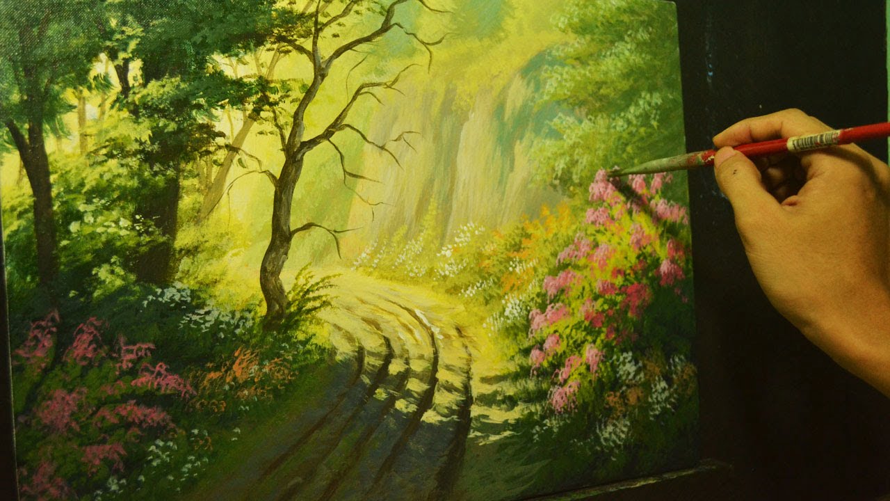 Acrylic Landscape Painting Lesson – Road to Cliffs in Instructional Tutorial by JMLisondra