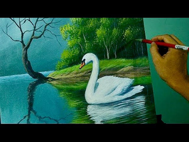 Acrylic Landscape Painting Lesson – The Swan in the Lake by JM Lisondra