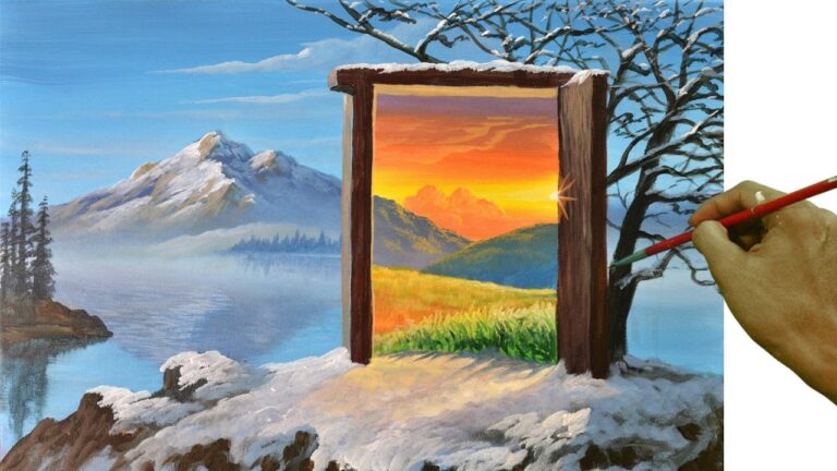 Acrylic Landscape Painting Lesson – Winter Landscape with a Door to Sunset