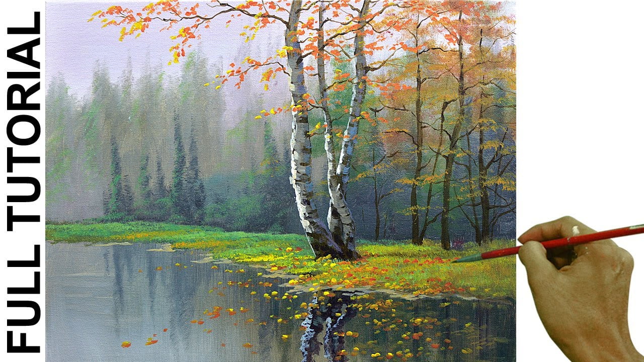Acrylic Landscape Painting TUTORIAL / Birch Tree in Misty Forest / JMLisondra