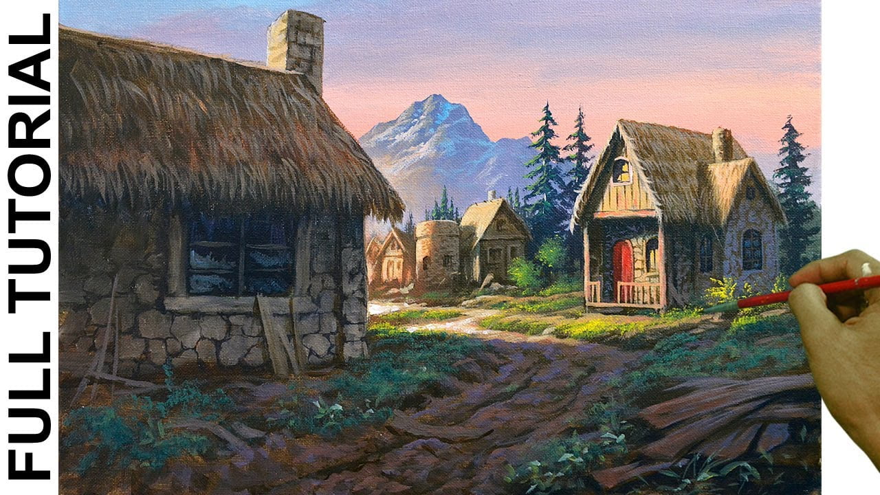 Acrylic Landscape Painting TUTORIAL / Old Village Houses / JMLisondra
