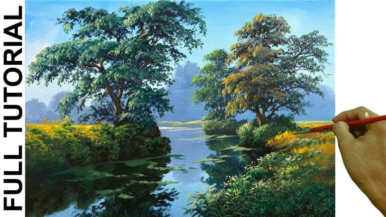 Acrylic Landscape Painting TUTORIAL / River’s Water Reflections / JMLisondra