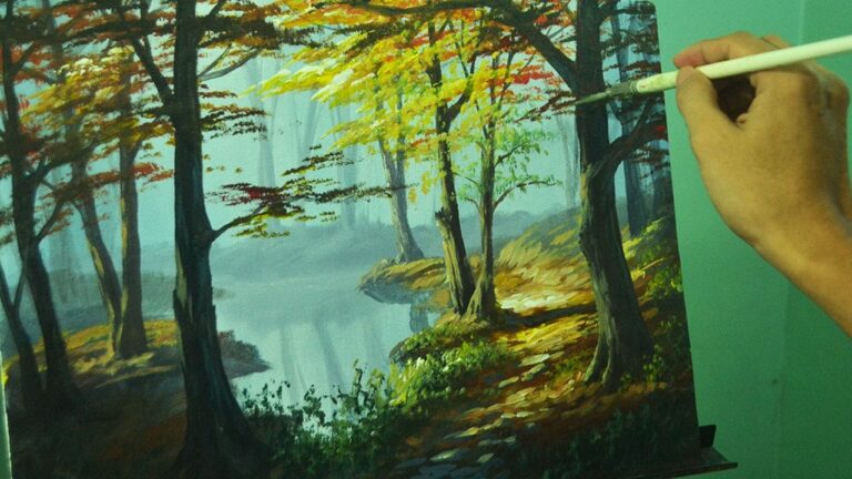 Acrylic Landscape Painting Tutorial – Autumn in Forest by JM Lisondra