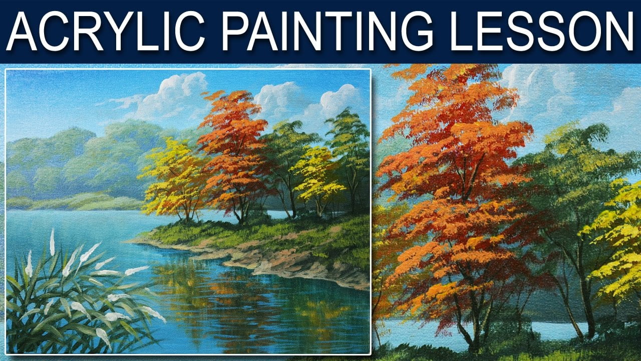 Acrylic Landscape Painting Tutorial | Autumn in the River in Step by Step by JM Lisondra
