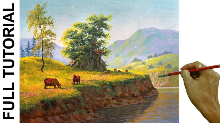 Acrylic Landscape Painting Tutorial / Early Morning at Cattle Field / JMLisondra