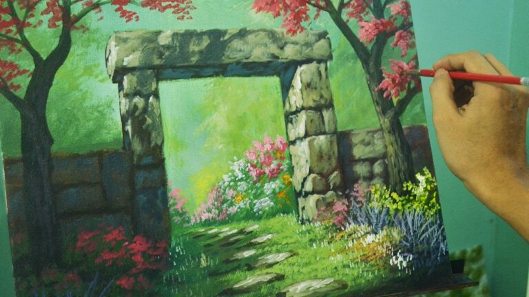 Acrylic Landscape Painting Tutorial – Gateway to Flower Garden by JM Lisondra
