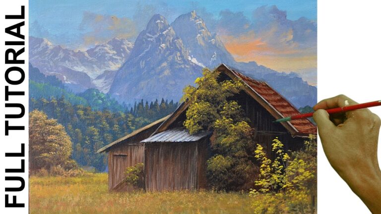 Acrylic Landscape Painting Tutorial / Mountain Hut / JMLisondra – First Live Stream