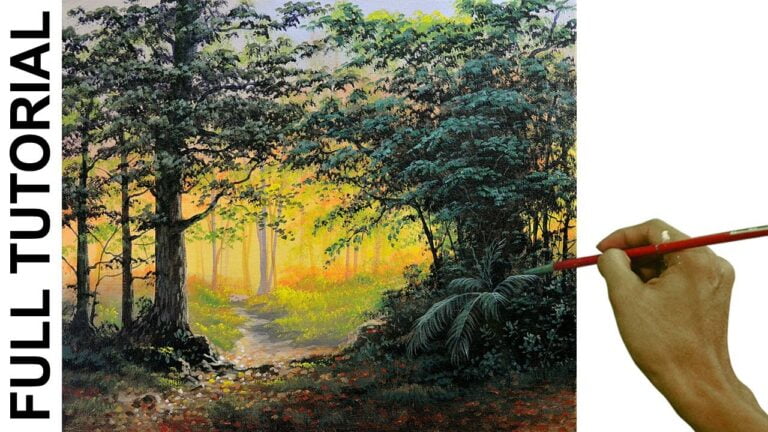 Acrylic Landscape Painting Tutorial / Sunset in Tropical Forest / JMLisondra