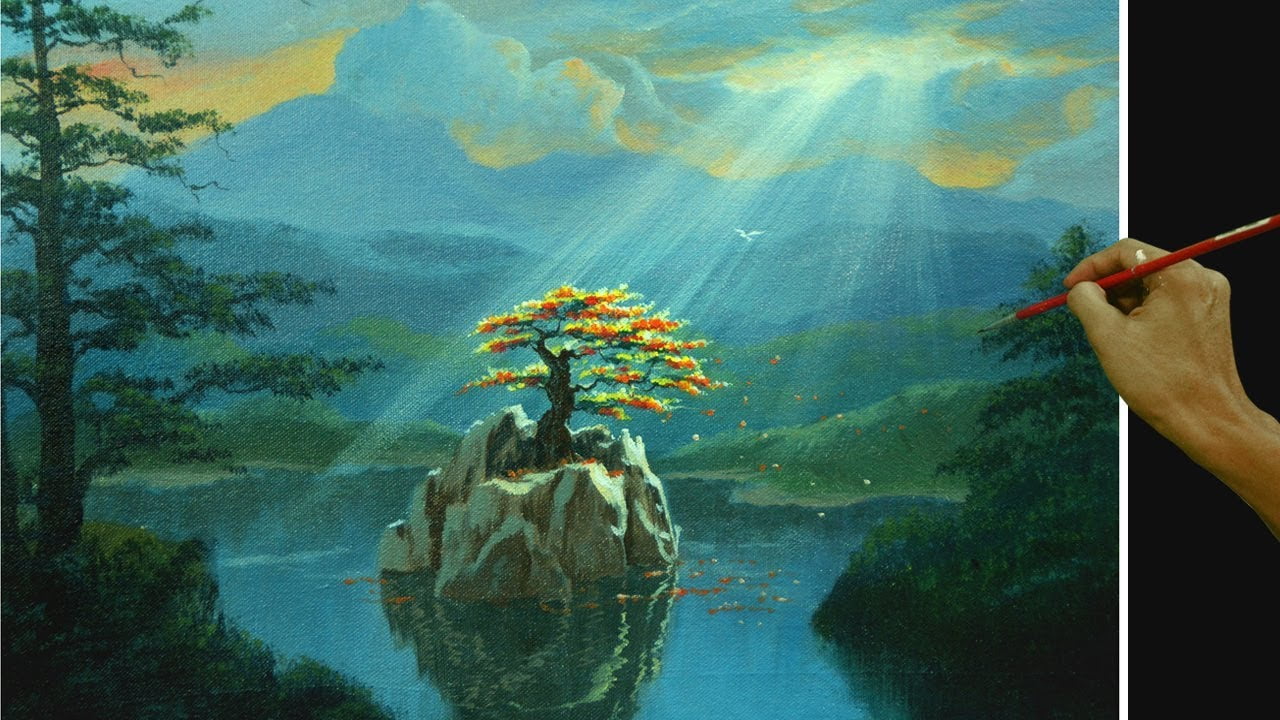 Acrylic Landscape Painting Tutorial | The Blessed Lone Tree in the Lake