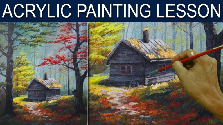 Acrylic Landscape Painting Tutorial – The Cabin in the Autumn Woods by JM Lisondra