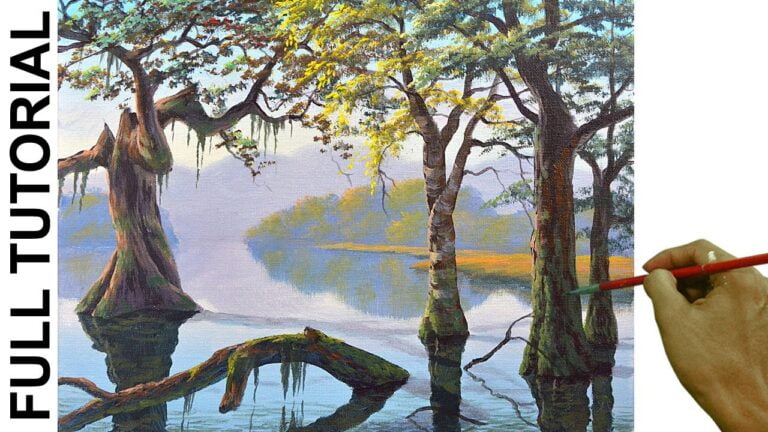 Acrylic Landscape Painting Tutorial / Trees in River / JMLisondra