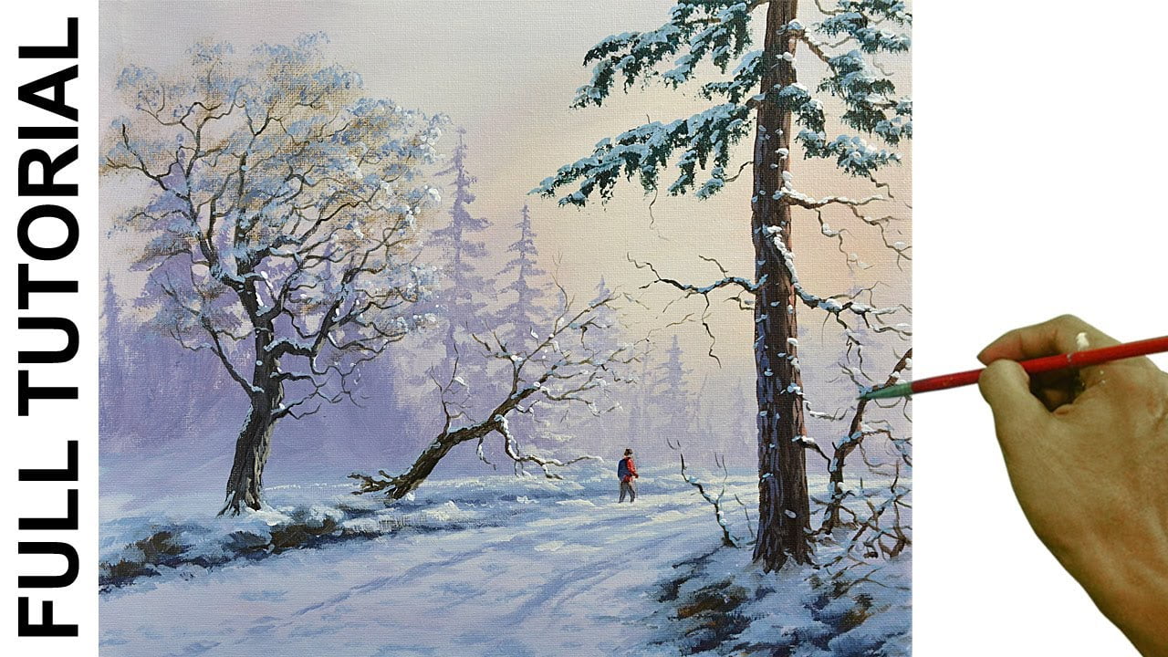 Acrylic Landscape Painting Tutorial / Walking in Winter / JMLisondra