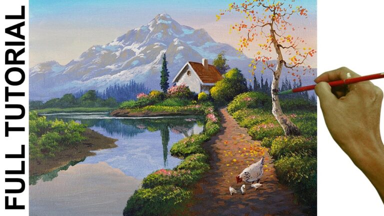 Acrylic Landscape Painting Tutorial / White House with Chickens / JMLisondra