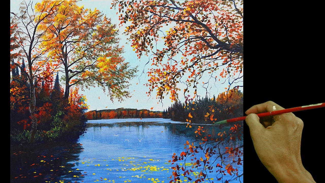 Acrylic Landscape Painting in Time-lapse / Autumn in the River / JMLisondra