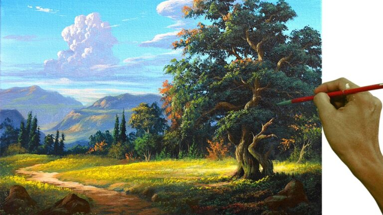 Acrylic Landscape Painting in Time-lapse / Big Old Tree / JMLisondra