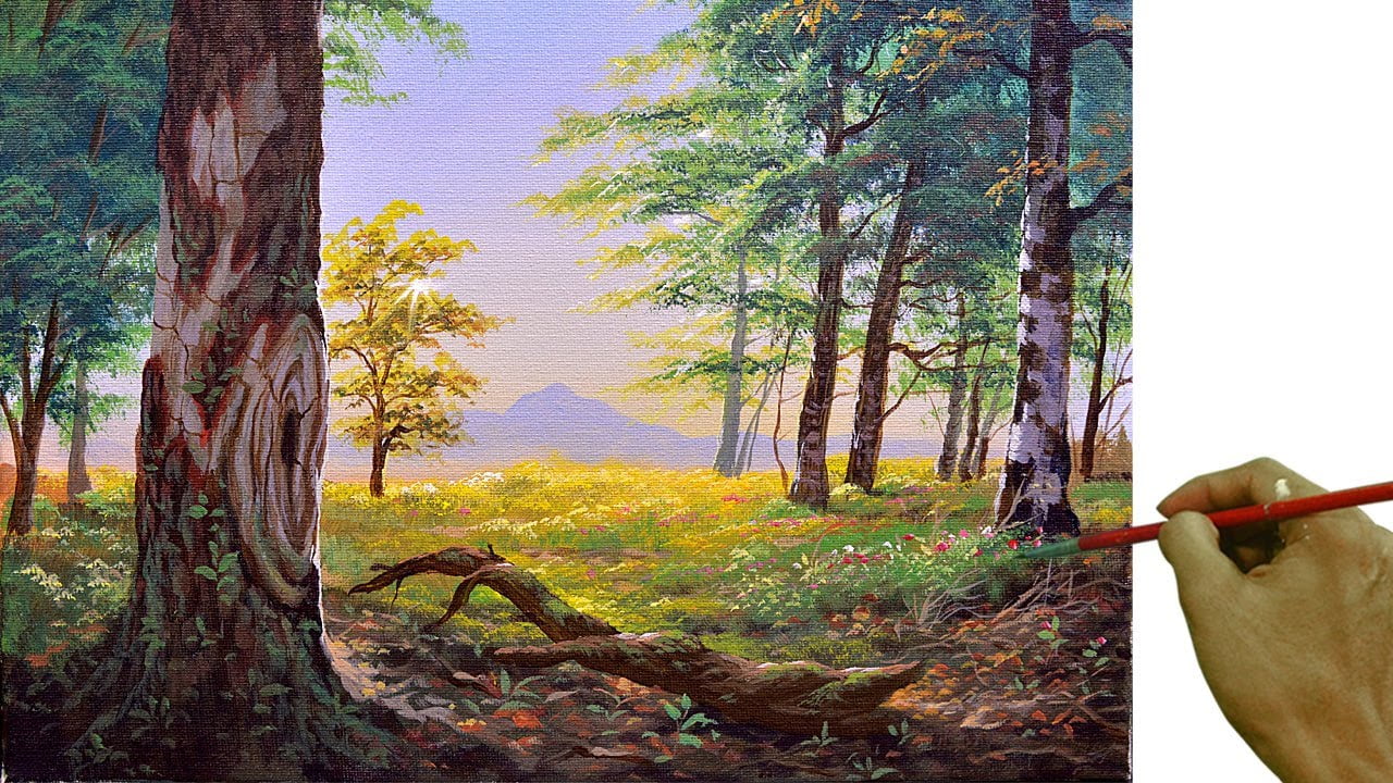 Acrylic Landscape Painting in Time-lapse / Big Tree in the Forest / JMLisondra