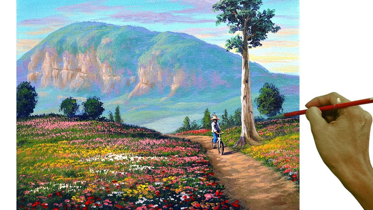 Acrylic Landscape Painting in Time-lapse / Biking in Paradise / JMLisondra