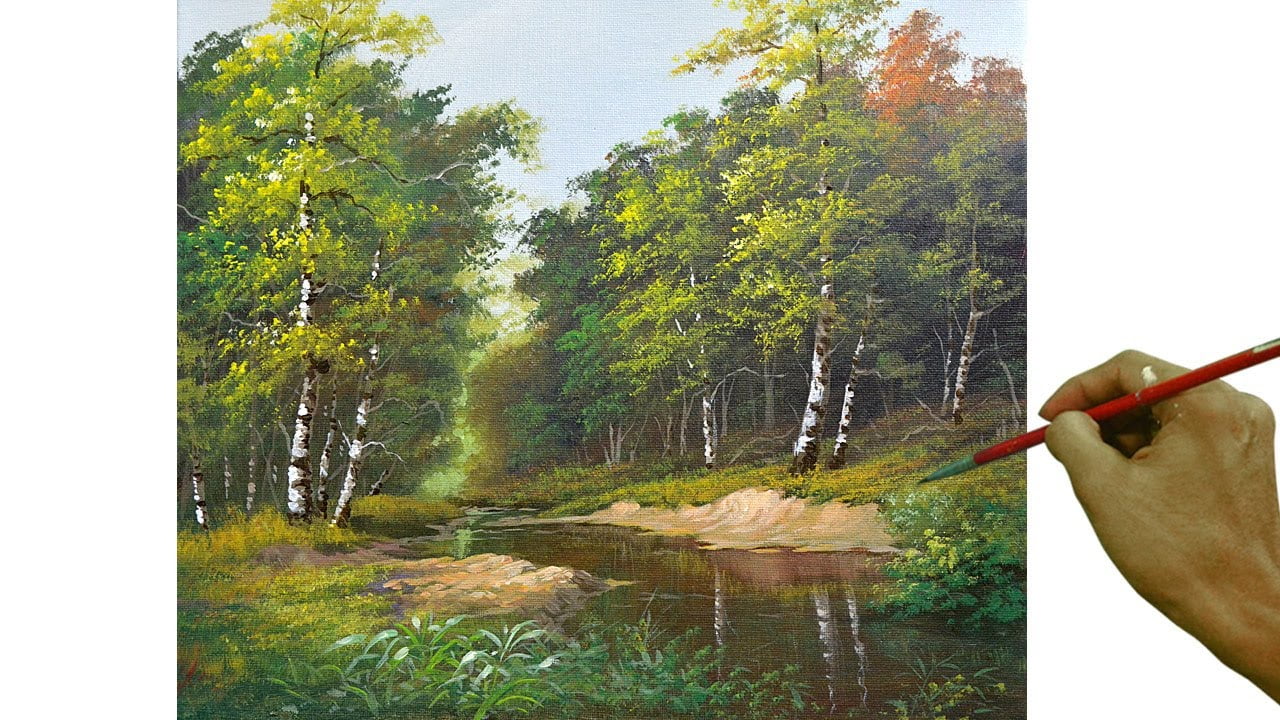 Acrylic Landscape Painting in Time-lapse / Birch Tree Forest / JMLisondra