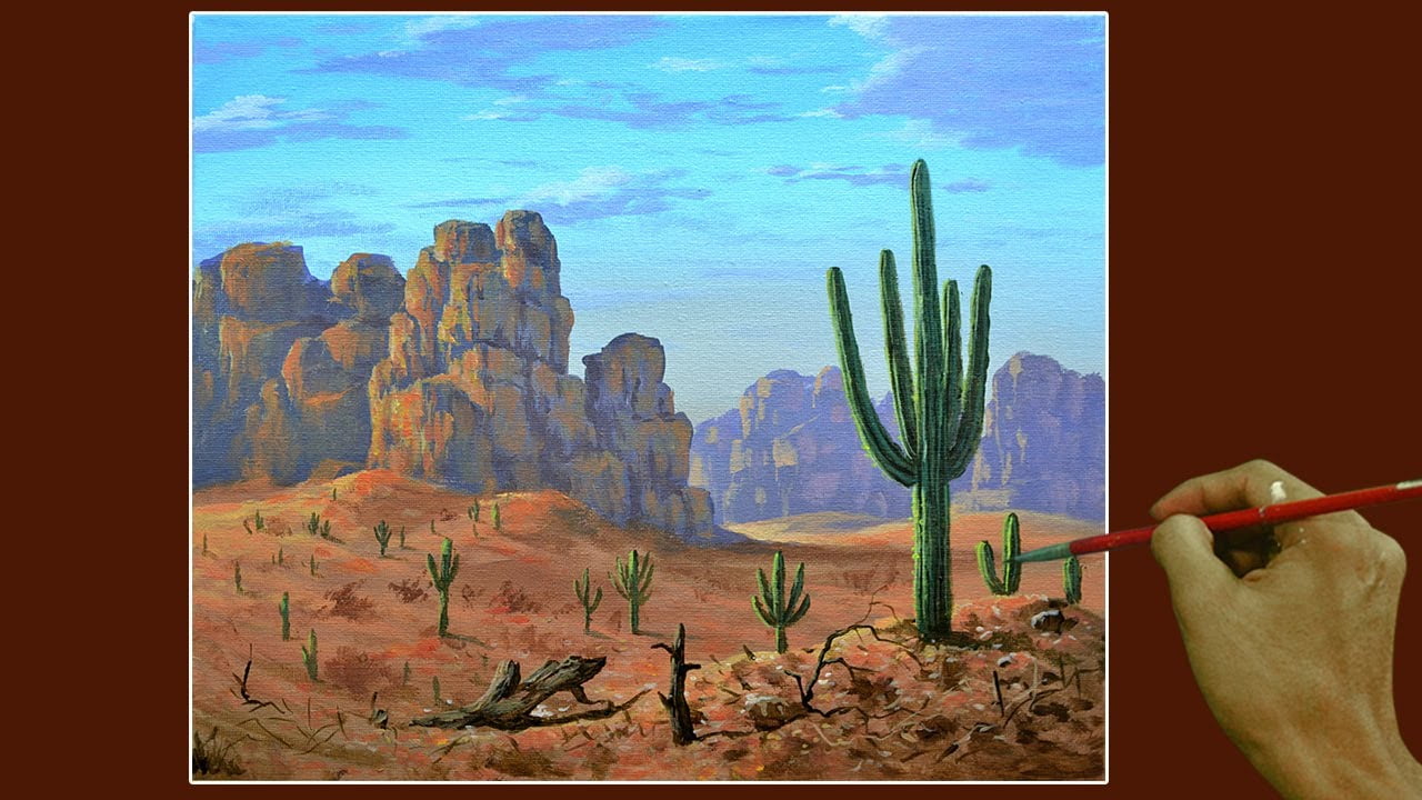 Acrylic Landscape Painting in Time-lapse / Cactus in Desert / JMLisondra