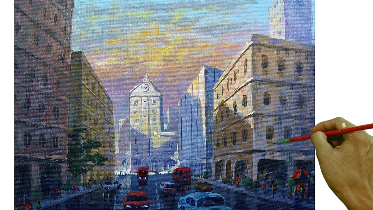 Acrylic Landscape Painting in Time-lapse / City Street / JMLisondra