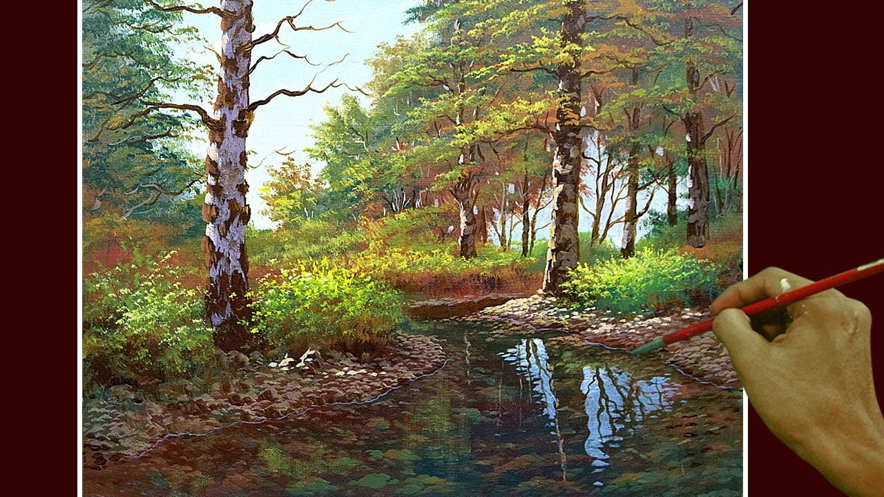 Acrylic Landscape Painting in Time-lapse / Crystal Clear Stream in the Forest / JMLisondra