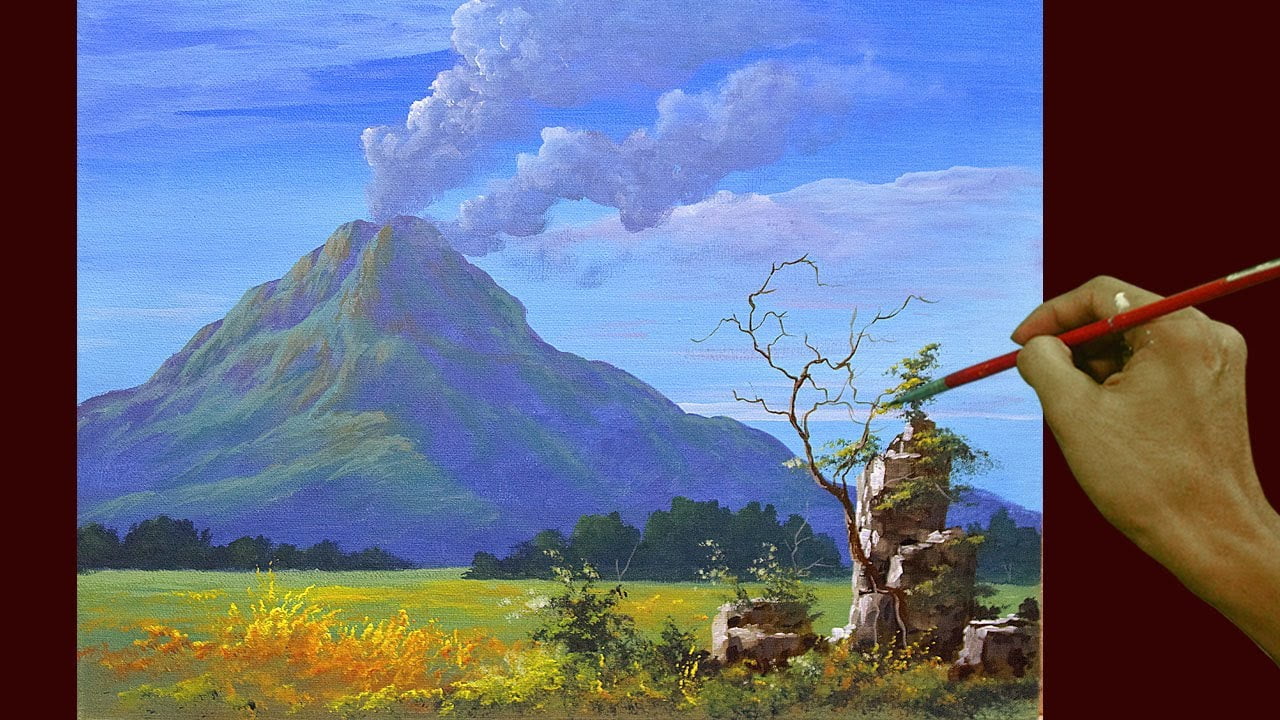 Acrylic Landscape Painting in Time-lapse / Erupting Volcano / JMLisondra