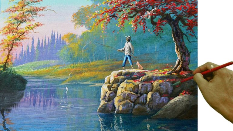 Acrylic Landscape Painting in Time-lapse / Fishing in the River / JMLisondra