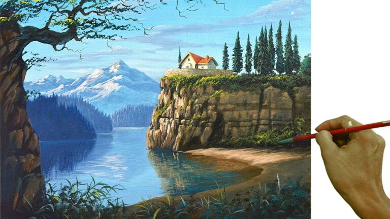 Acrylic Landscape Painting in Time-lapse / House on Top of Mountain Cliff / JMLisondra