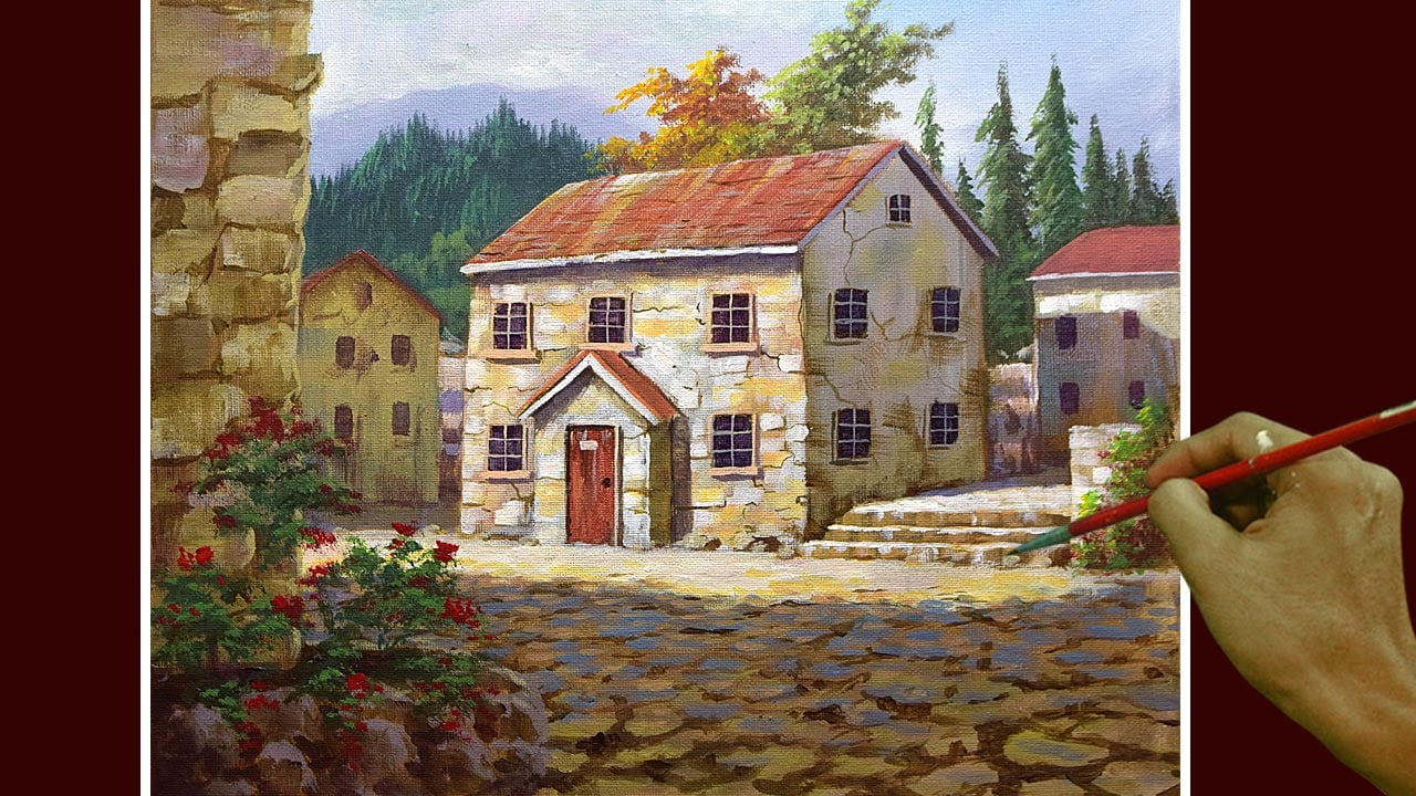 Acrylic Landscape Painting in Time-lapse / Italian Village / JMLisondra