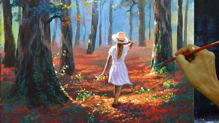 Acrylic Landscape Painting in Time-lapse / Lady with White Dress in Forest / JMLisondra