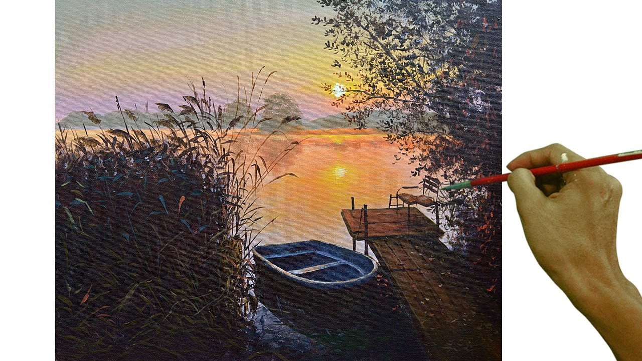 Acrylic Landscape Painting in Time-lapse / Old Boat in the Lake / JMLisondra