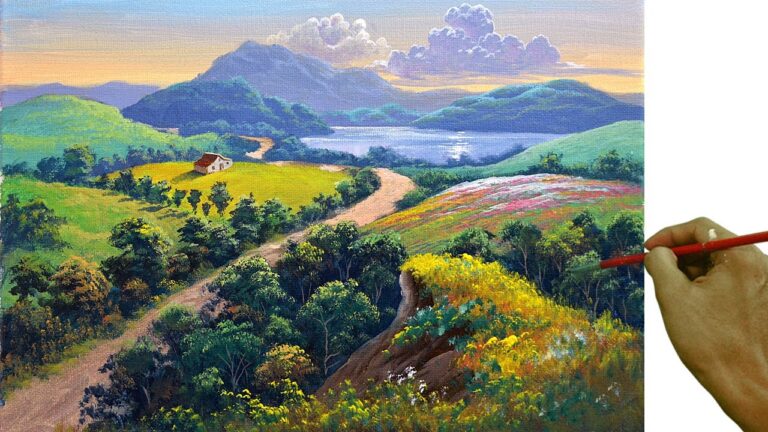 Acrylic Landscape Painting in Time-lapse / Overlooking Dirt Road to Lake / JMLisondra