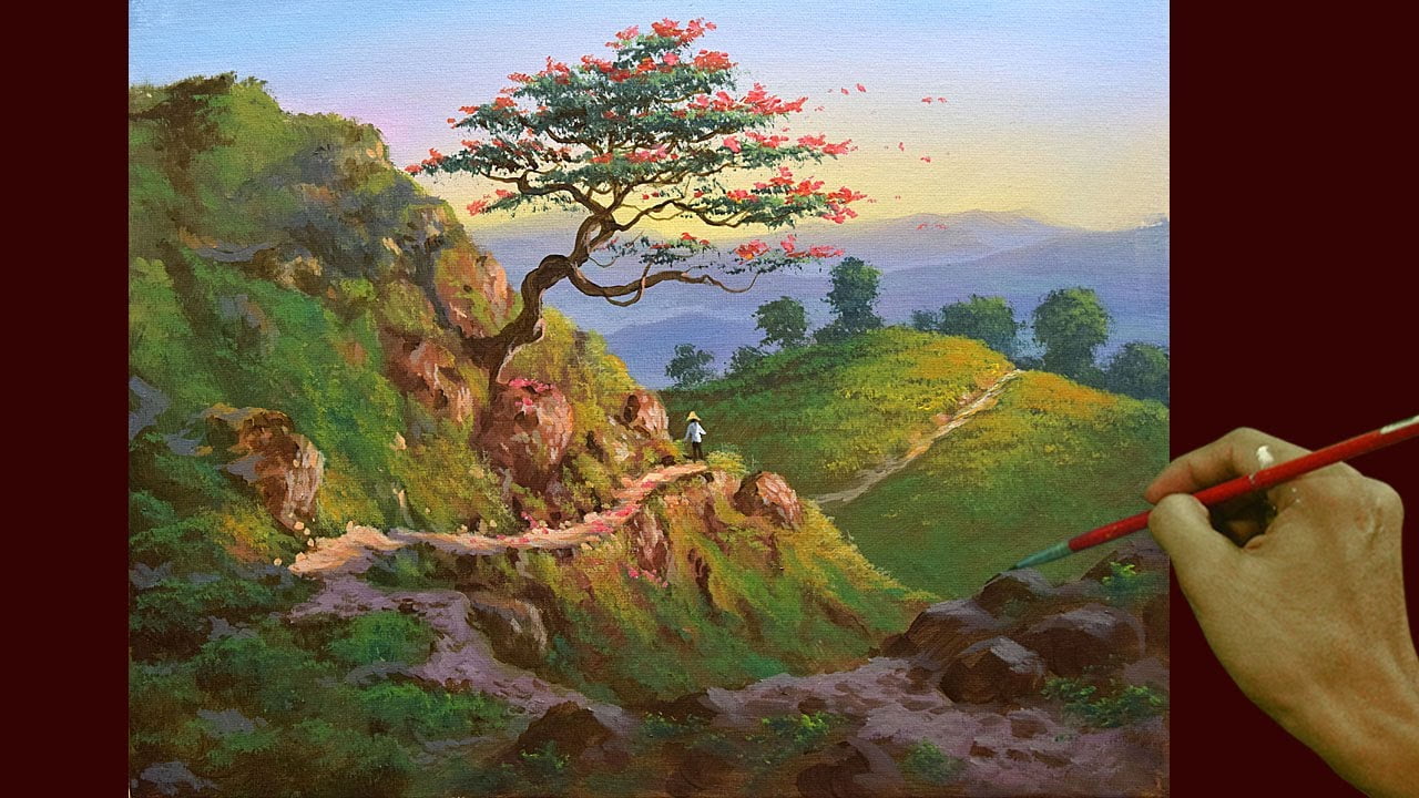 Acrylic Landscape Painting in Time-lapse / Pathway on the Mountain / JMLisondra