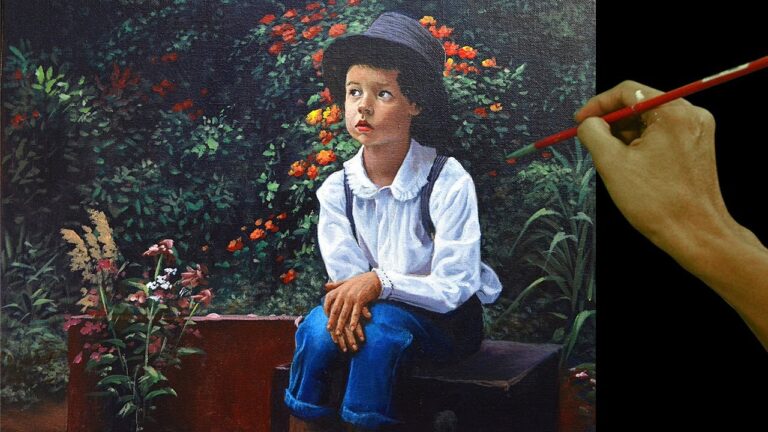 Acrylic Landscape Painting in Time-lapse / Portrait of A Child Sitting / JMLisondra