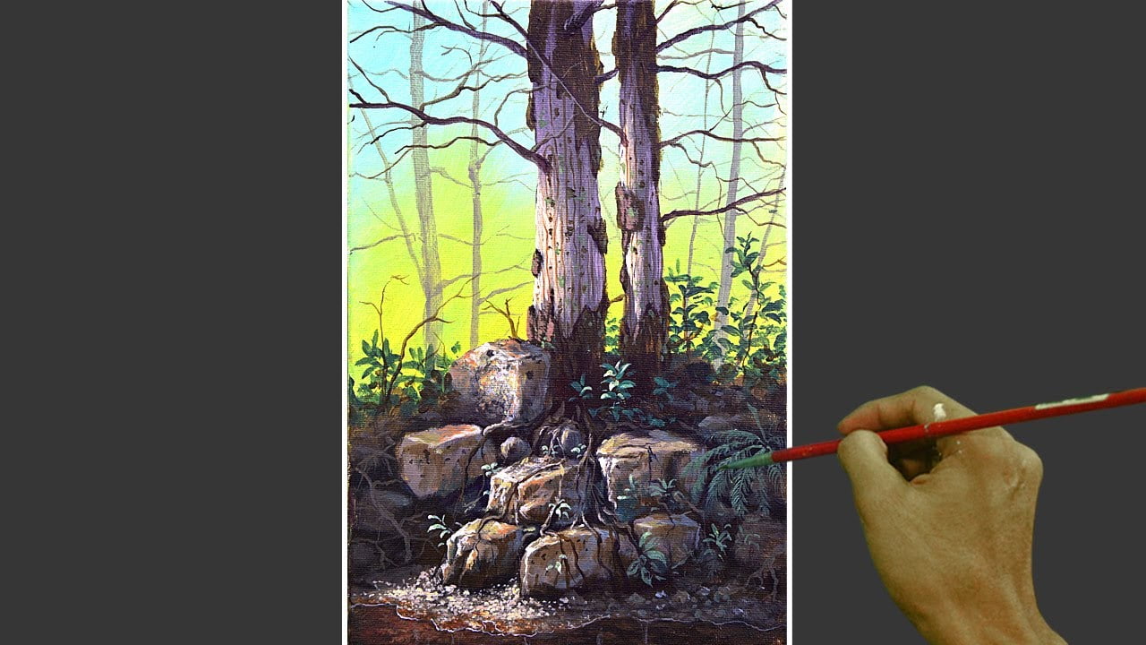 Acrylic Landscape Painting in Time-lapse / Realistic River Bank / JMLisondra