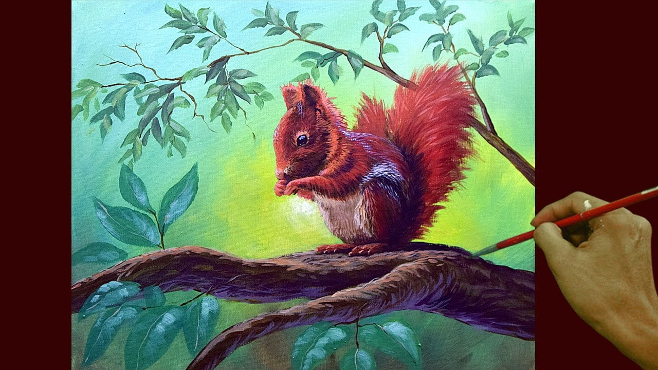 Acrylic Landscape Painting in Time-lapse / Red Squirrel / JMLisondra