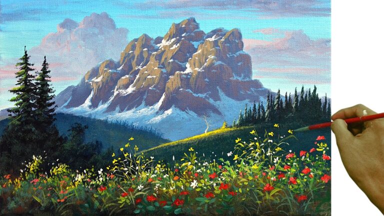 Acrylic Landscape Painting in Time-lapse / Rocky Mountain with Snow / JMLisondra