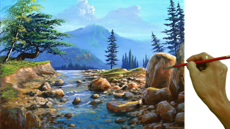Acrylic Landscape Painting in Time-lapse / Shallow River / JMLisondra