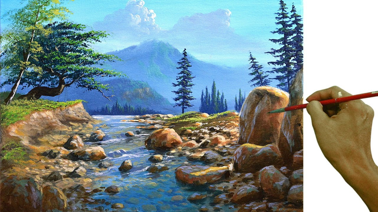 Acrylic Landscape Painting in Time-lapse / Shallow River / JMLisondra