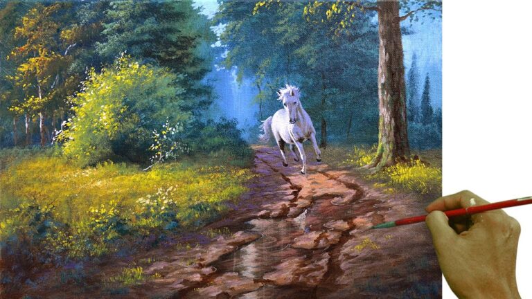 Acrylic Landscape Painting in Time-lapse / White Horse From Forest / JMLisondra