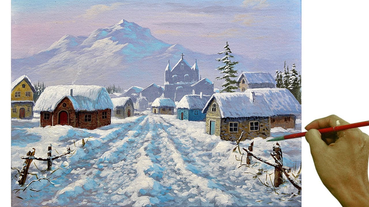Acrylic Landscape Painting in Time-lapse / Winter in the Village / JMLisondra