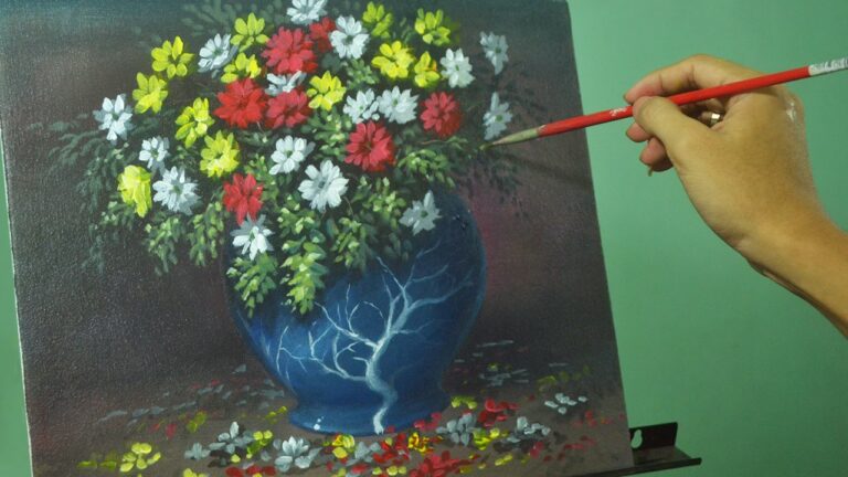 Acrylic Painting Lesson – Flowers in the Vase by JM Lisondra