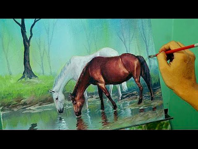 Acrylic Painting Lesson – Horses in the Misty Forest by JM Lisondra