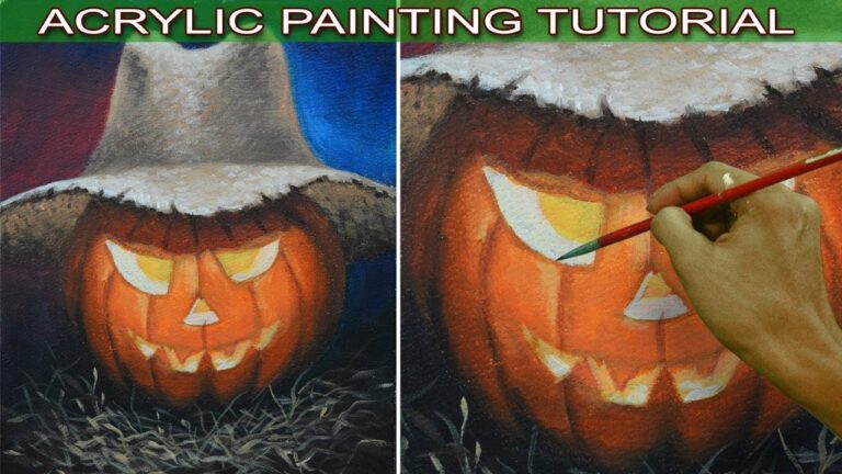 Acrylic Painting Tutorial Halloween Pumpkin Jack-O’-Lantern with Straw Hat by JM Lisondra