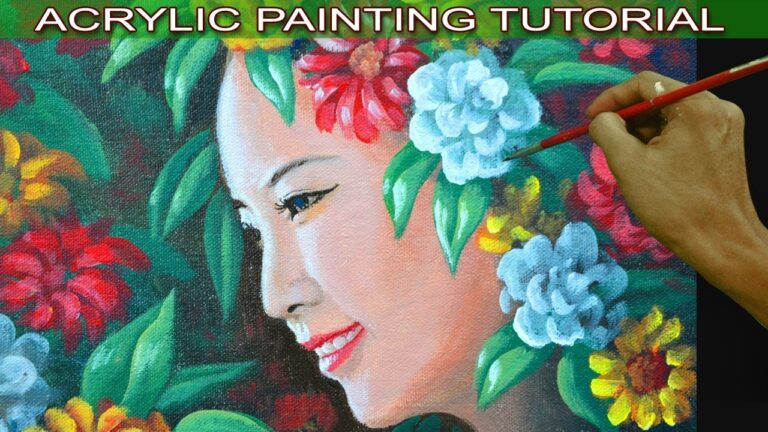 Acrylic Painting Tutorial Portrait of Beautiful Lady with Flowers by JM Lisondra